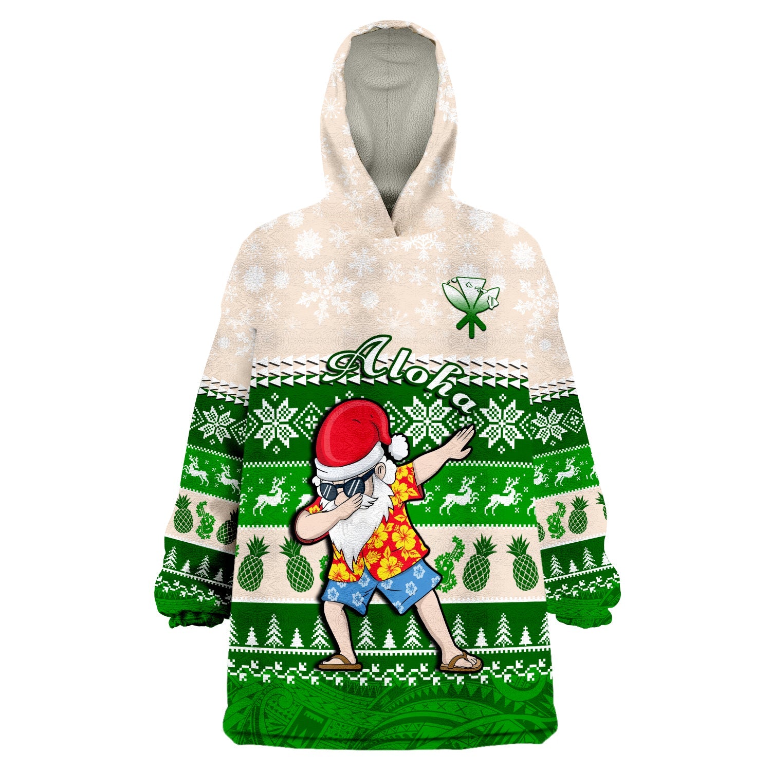 Hawaii Mele Kalikimaka Wearable Blanket Hoodie Dabbing Santa Green Merry Christmas LT14 Unisex One Size - Polynesian Pride