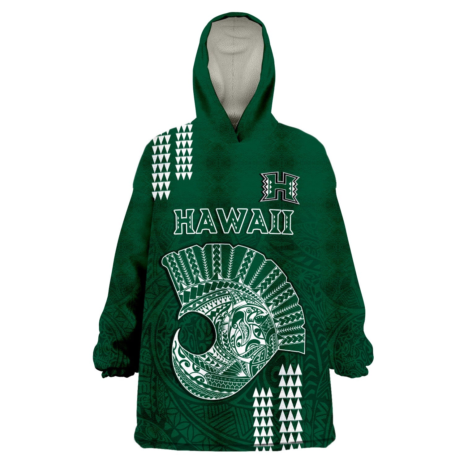 (Custom Text And Number) Hawaii Football Wearable Blanket Hoodie Kakau Rainbow Warriors Helmet LT14 Unisex One Size - Polynesian Pride