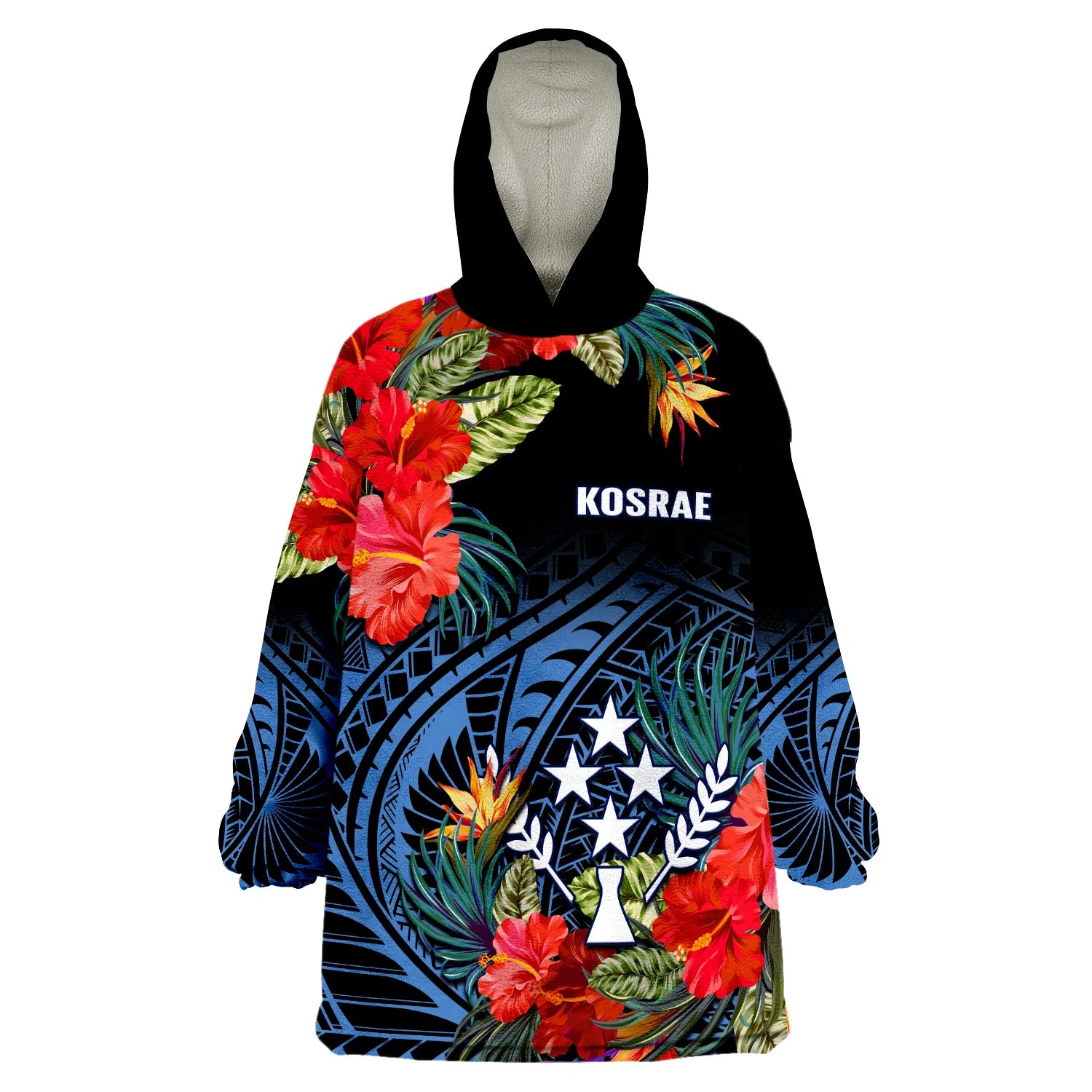 (Custom Personalised) Kosrae State Wearable Blanket Hoodie FSM Hibiscus Flowers Mix Polynesian LT14 Unisex One Size - Polynesian Pride