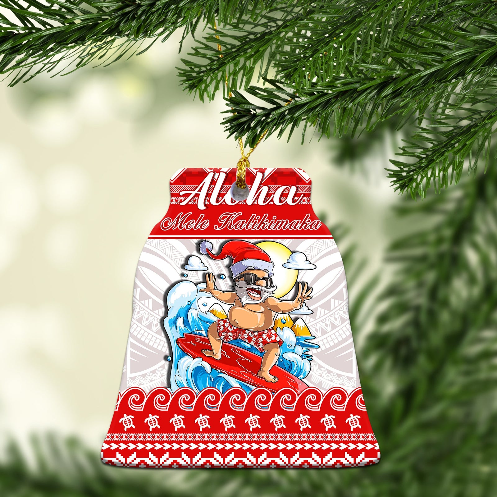 Hawaii Christmas Ornaments Surfing Santa Mele Kalikimaka Polynesian LT14 Red - Polynesian Pride