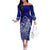 Queen Salote College Tonga Off Shoulder Long Sleeves Dress Kupesi Style - Ver02 LT7 Women Blue - Polynesian Pride