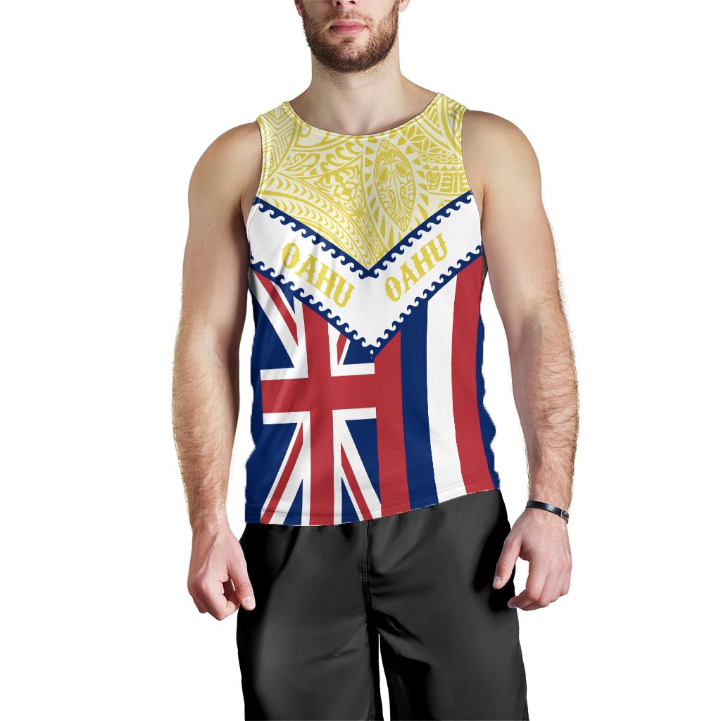 Hawaii Flag Oahu Men's Tank Top - Yellow - Mit Style - AH - Polynesian Pride