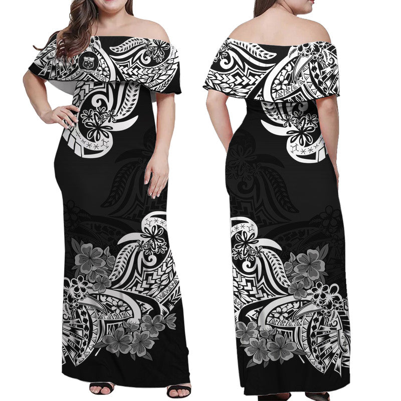Polynesian Floral Tribal Off Shoulder Long Dress Black LT9 - Polynesian Pride