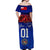 (Custom Personalised) Tonga Emancipation Day Off Shoulder Long Dress Independence Day - Unique Kahoa Heilala Flower - Blue LT8 - Polynesian Pride