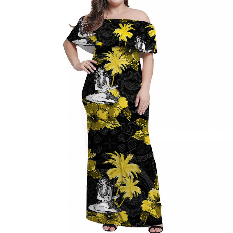 Off Shoulder Long Dress - Hawaii Summer Hula Girl No.5 LT6 Women - Polynesian Pride