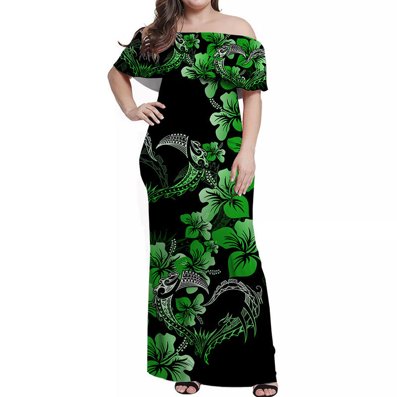 Polynesian Valentine Matching Dress and Hawaiian Shirt Hibiscus Flowers Green Style LT6 - Polynesian Pride