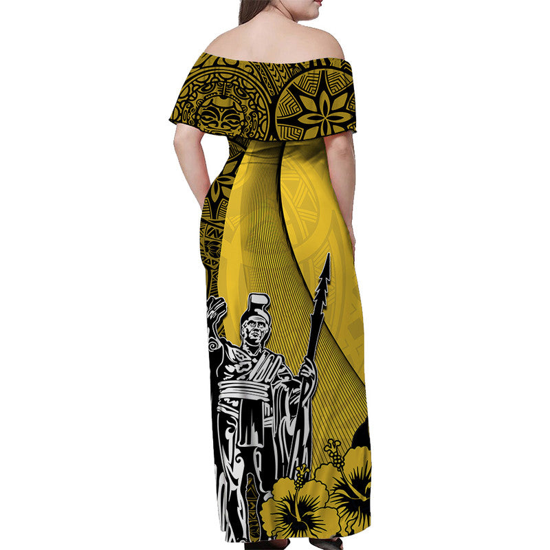 Hawaiian King Kamehameha Off Shoulder Long Dress Vibe Yellow Style LT6 - Polynesian Pride