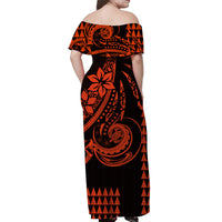 Kakau Hawaiian Polynesian Off Shoulder Long Dress Orange LT6 - Polynesian Pride