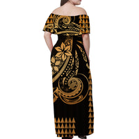 Kakau Hawaiian Polynesian Off Shoulder Long Dress Gold LT6 - Polynesian Pride