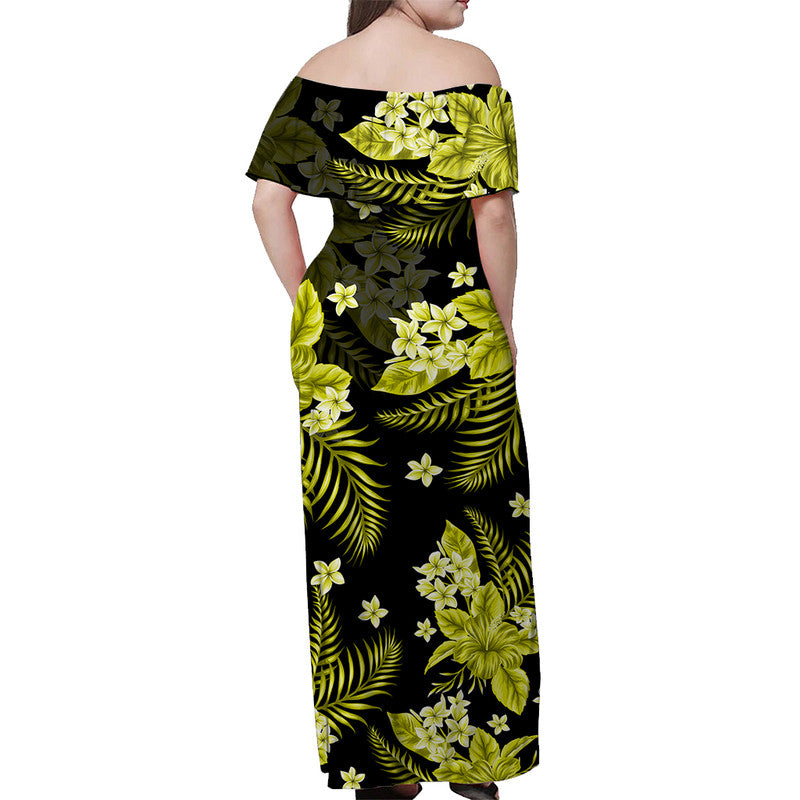 Hawaii Summer Colorful Off Shoulder Long Dress Yellow LT6 - Polynesian Pride