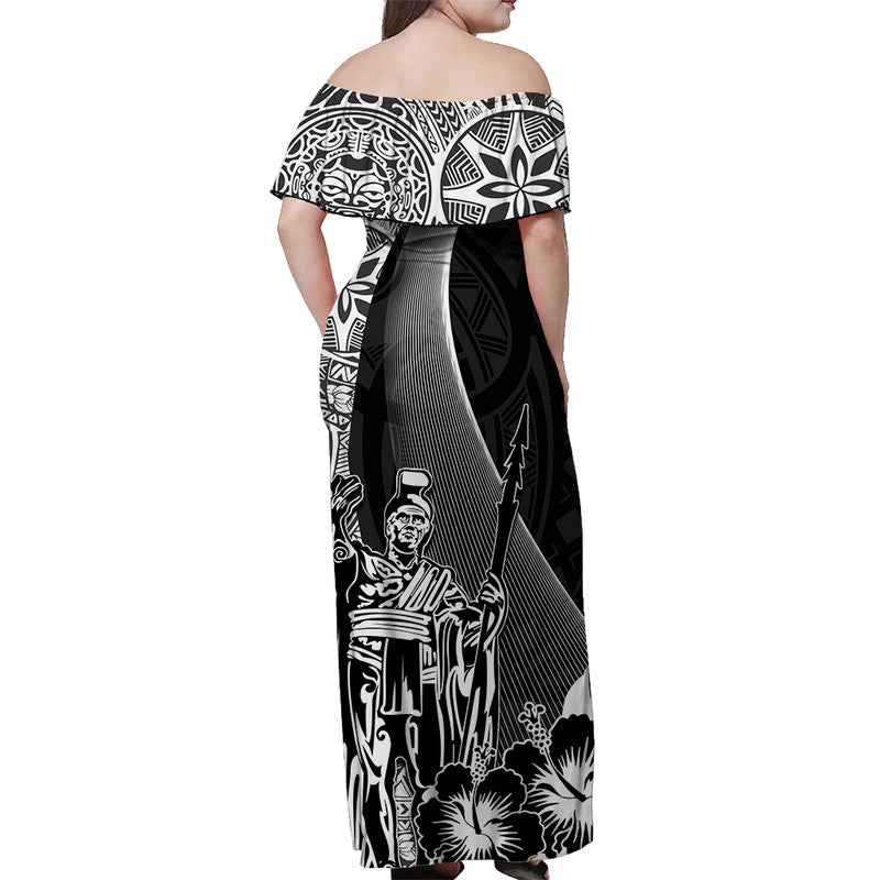 Hawaiian King Kamehameha Off Shoulder Long Dress Vibe Black Style LT6 - Polynesian Pride