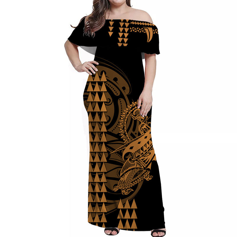Hawaii Kakau Matching Dress and Hawaiian Shirt Polynesian Warrior Gold LT6 - Polynesian Pride