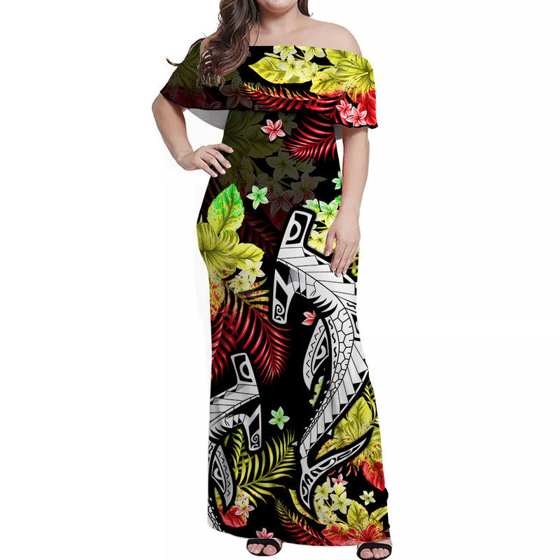 Hawaii Summer Colorful Off Shoulder Long Dress Shark Reggage LT6 Women Reggage - Polynesian Pride