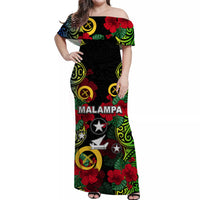 Vanuatu Malampa And Hibiscus Off Shoulder Long Dress LT6 Women Black - Polynesian Pride