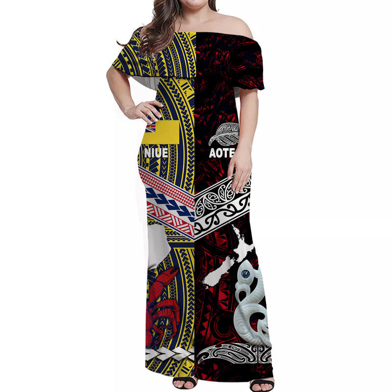 New Zealand And Niue Off Shoulder Long Dress Together - Red LT8 Women Red - Polynesian Pride