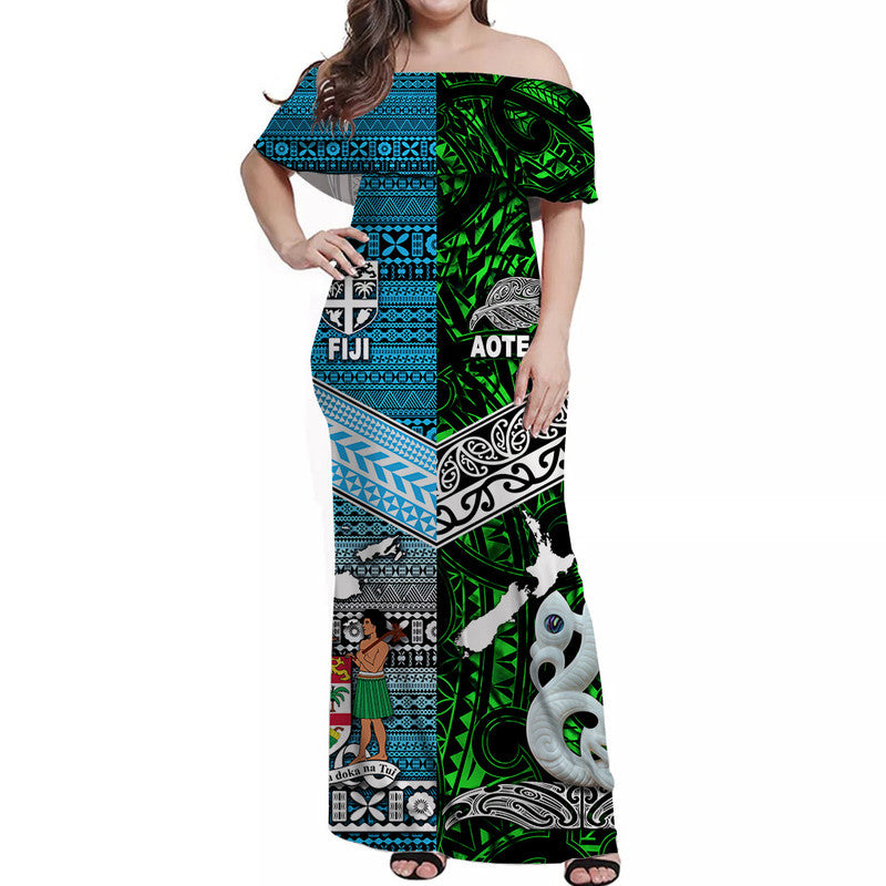 New Zealand And Fiji Off Shoulder Long Dress Together - Green LT8 Women Green - Polynesian Pride