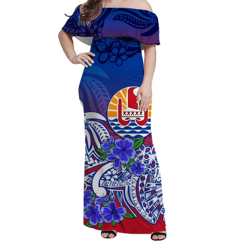 Tahiti Off Shoulder Long Dress Polynesian Floral Tribal LT9 Women Gradient - Polynesian Pride