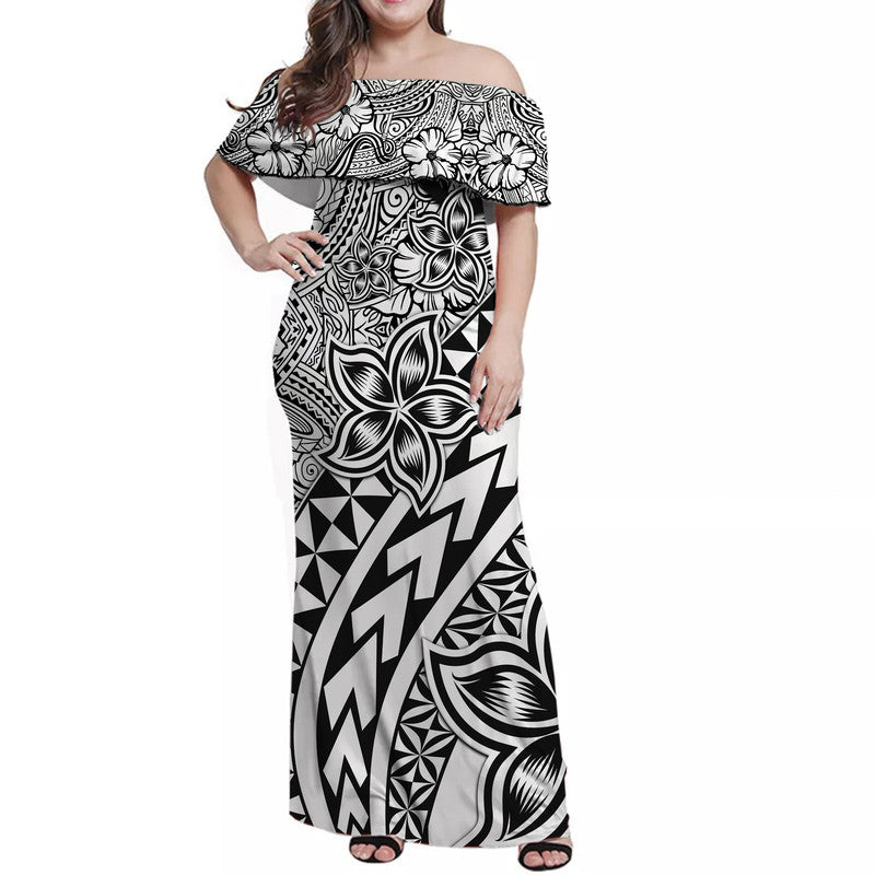 Traditional Polynesian Tribal Tattoo Retro Women Off shoulder Long Dress Black LT9 Women Black - Polynesian Pride