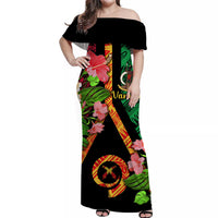 (Custom Personalised) Vanuatu Off Shoulder Long Dress Independence Be Proud Vanuatu Flag LT8 Women Black - Polynesian Pride