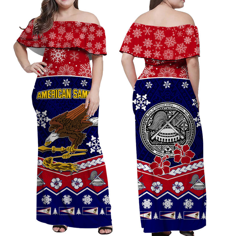 American Samoa Tribal Polynesian Christmas Vibe Women Off Shoulder Long Dress LT9 Women Red - Polynesian Pride