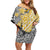 Traditional Polynesian Tribal Tattoo Retro Women Off shoulder Short Dress Yellow LT9 Women Yellow - Polynesian Pride