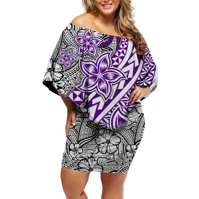 Traditional Polynesian Tribal Tattoo Retro Women Off shoulder Short Dress Purple LT9 Women Purple - Polynesian Pride