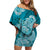 Polynesian Floral Tribal Off Shoulder Short Dress - Teal LT9 Women Teal - Polynesian Pride