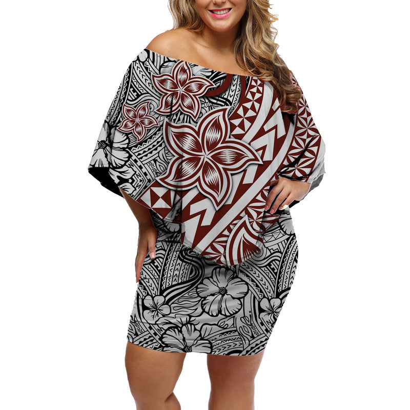 Traditional Polynesian Tribal Tattoo Retro Women Off Shoulder Short Dress LT9 Women White - Polynesian Pride