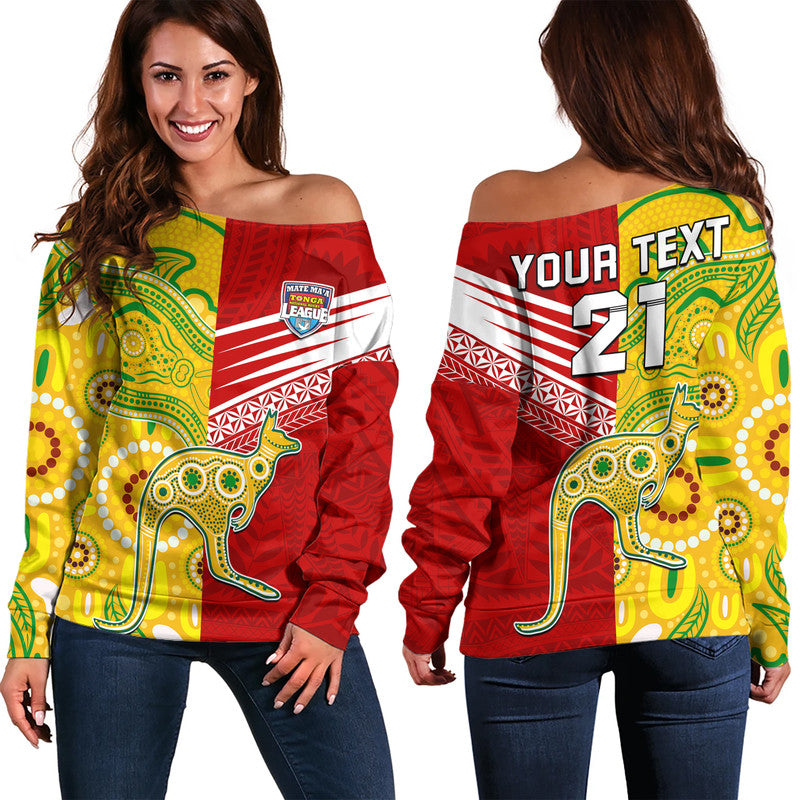 (Custom Personalised) Australia Kangaroos and Mate Maa Tonga Women Off Shoulder Sweater LT9 - Polynesian Pride