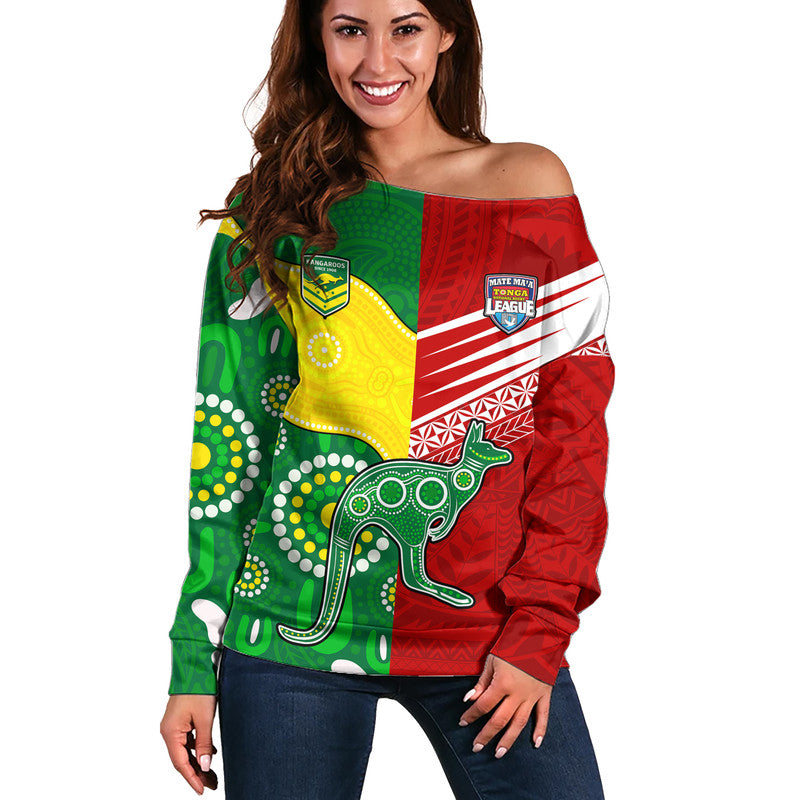 Australia Kangaroos and Mate Maa Tonga Women Off Shoulder Sweater No2 LT9 Women Red - Polynesian Pride