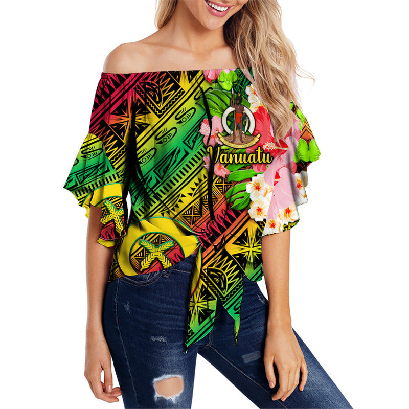 Vanuatu Off Shoulder Waist Wrap Top Independence Be Proud Vanuatu Flag - Gradient Vibes LT8 Women Green - Polynesian Pride