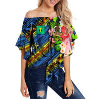Vanuatu Tafea Off Shoulder Waist Wrap Top Independence Be Proud LT8 Women Blue - Polynesian Pride