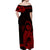 Maori Floral Pattern Off Shoulder Long Dress Hummingbird - Red LT7 - Polynesian Pride