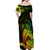 Maori Floral Pattern Off Shoulder Long Dress Hummingbird - Reggae Color LT7 - Polynesian Pride