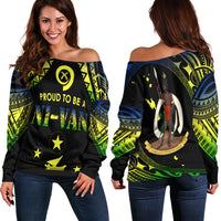 Vanuatu Proud To Be A Ni-Van - Polynesian Pattern Off Shoulder Sweater - Malampa Province LT7 Women Black - Polynesian Pride