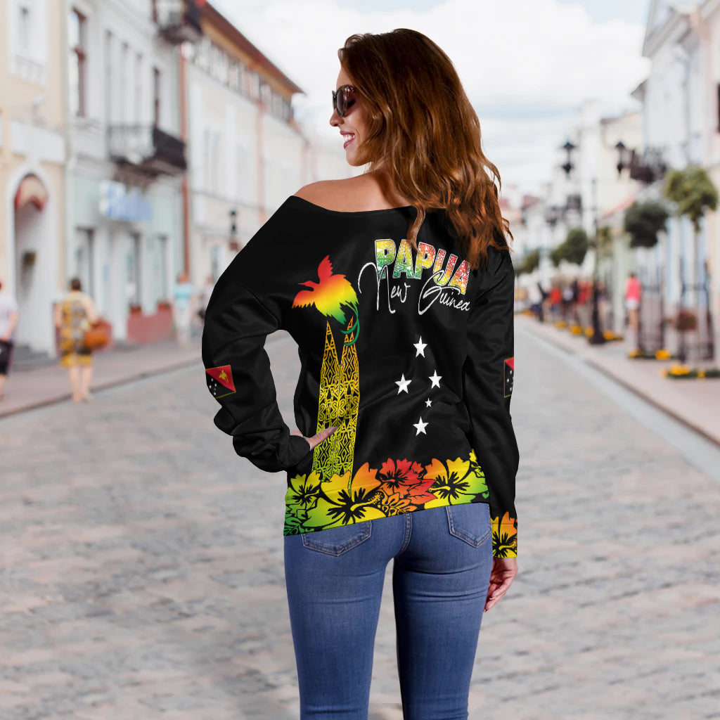 PNG Hibiscus Tribal Pattern Off Shoulder Sweater Motuan Reggae Color LT7 - Polynesian Pride
