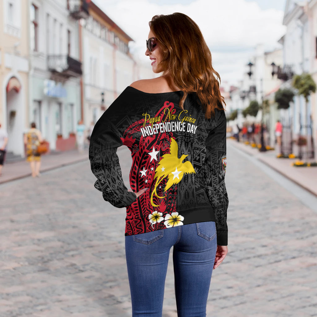 Papua New Guinea Independence Off Shoulder Sweater PNG Kumuls - Tribal Crocodile LT7 - Polynesian Pride