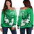 Personalised Fiji Day Off Shoulder Sweater Flying Fijians Masi Kesa Style - Green LT7 Women Green - Polynesian Pride