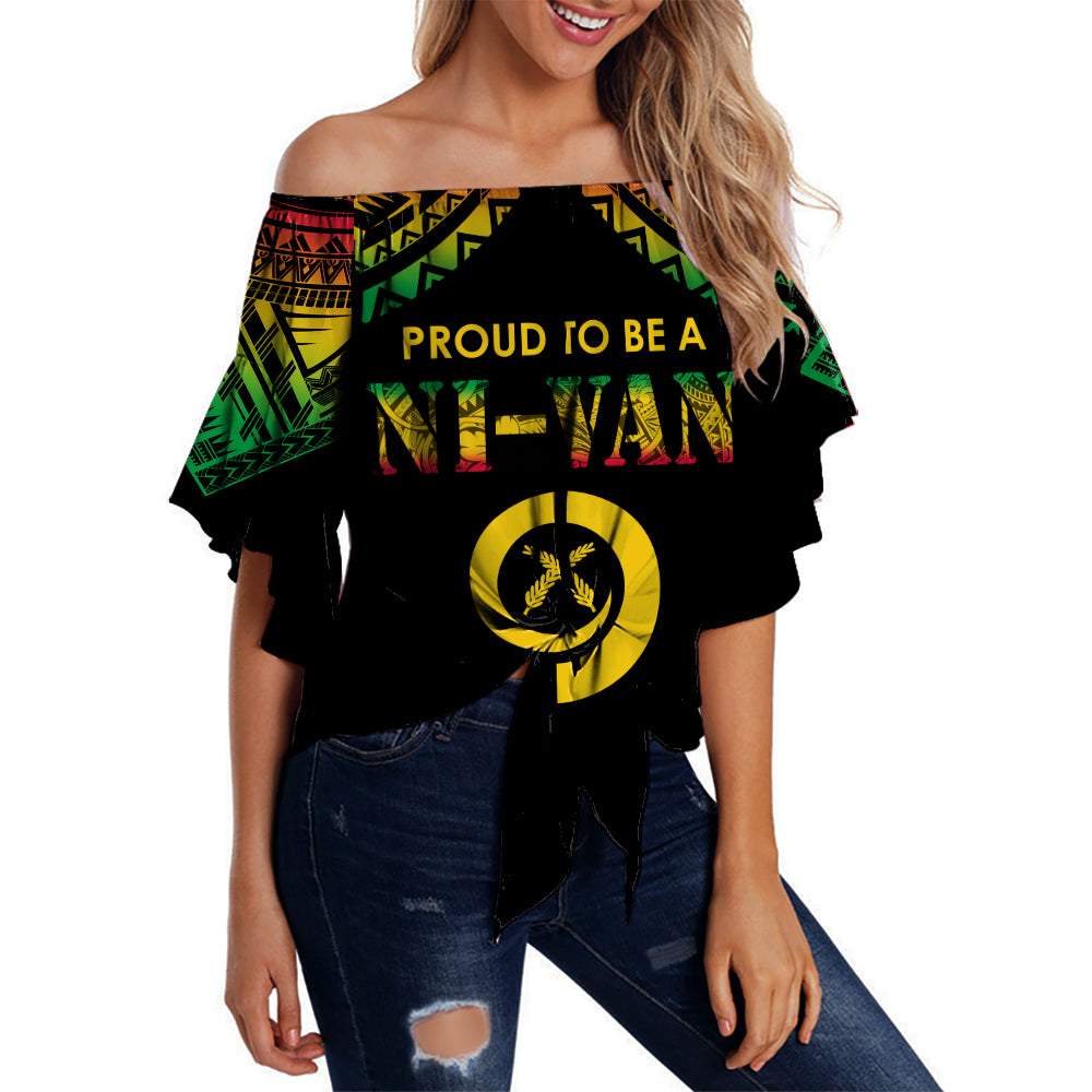 Vanuatu Proud To Be A Ni-Van - Polynesian Pattern Off Shoulder Waist Wrap Top LT7 Women Black - Polynesian Pride