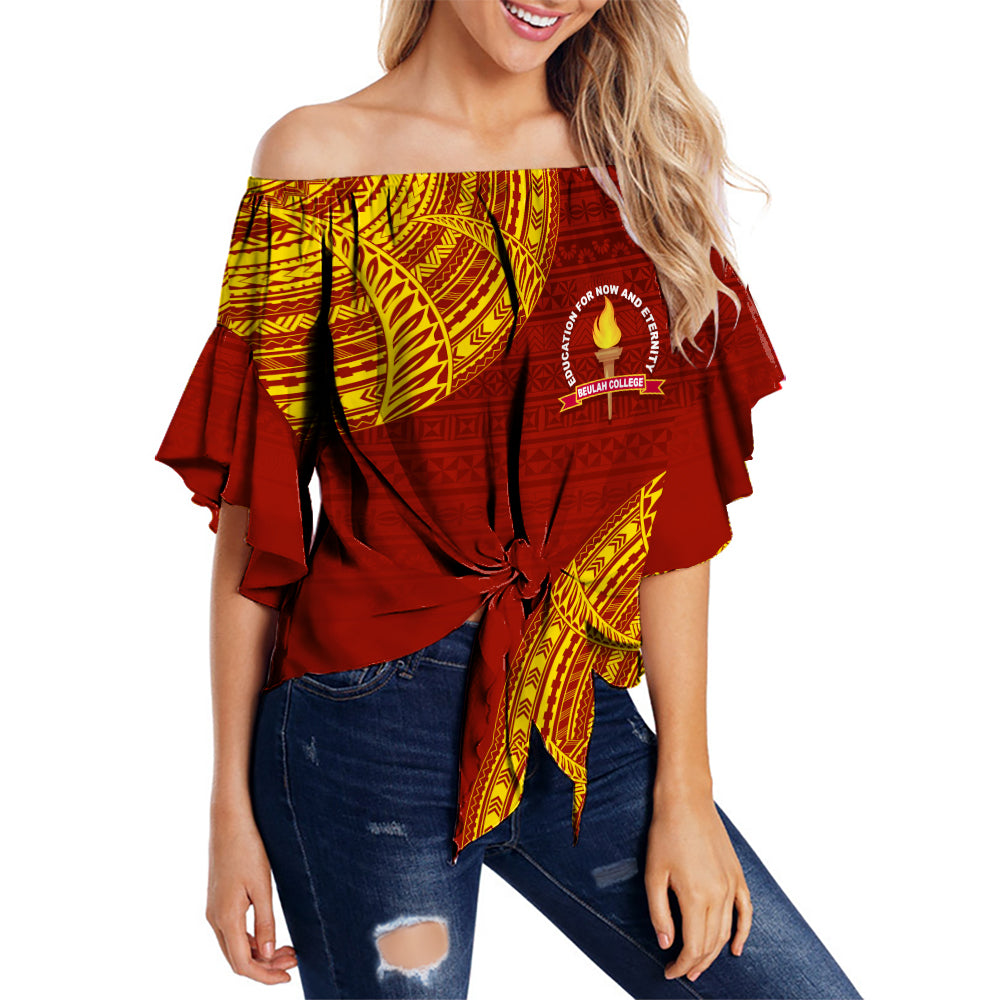 (Custom Personalised) Tonga Kolisi Beulah Off Shoulder Waist Wrap Top BAC We Are One LT7 Female Red - Polynesian Pride