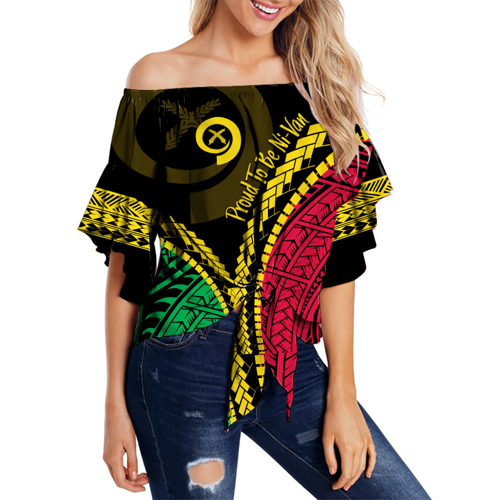 Vanuatu Personalised Off Shoulder Waist Wrap Top Proud Ni - Van Special Version LT7 Women Black - Polynesian Pride