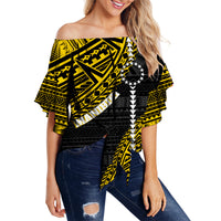 Cook Islands Tribal Personalised Off Shoulder Waist Wrap Top Island Map - Manihiki Island LT7 Women Black - Polynesian Pride