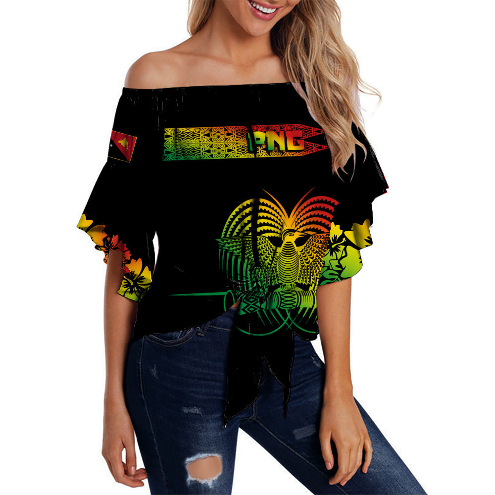 PNG Hibiscus Tribal Pattern Off Shoulder Waist Wrap Top Motuan Reggae Color LT7 Women Reggae - Polynesian Pride