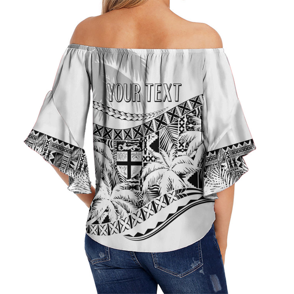 Personalised Fiji Day Off Shoulder Waist Wrap Top Flying Fijians Masi Kesa Style - White LT7 - Polynesian Pride