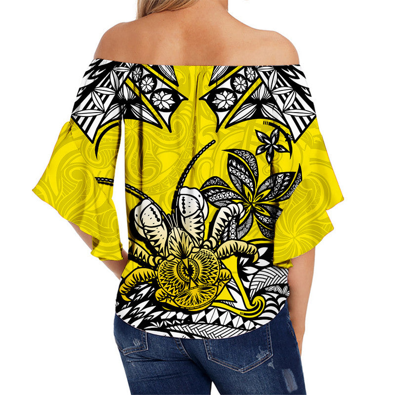 Niue Uga Off Shoulder Waist Wrap Top Tribal Patterns Yellow Style LT6 - Polynesian Pride
