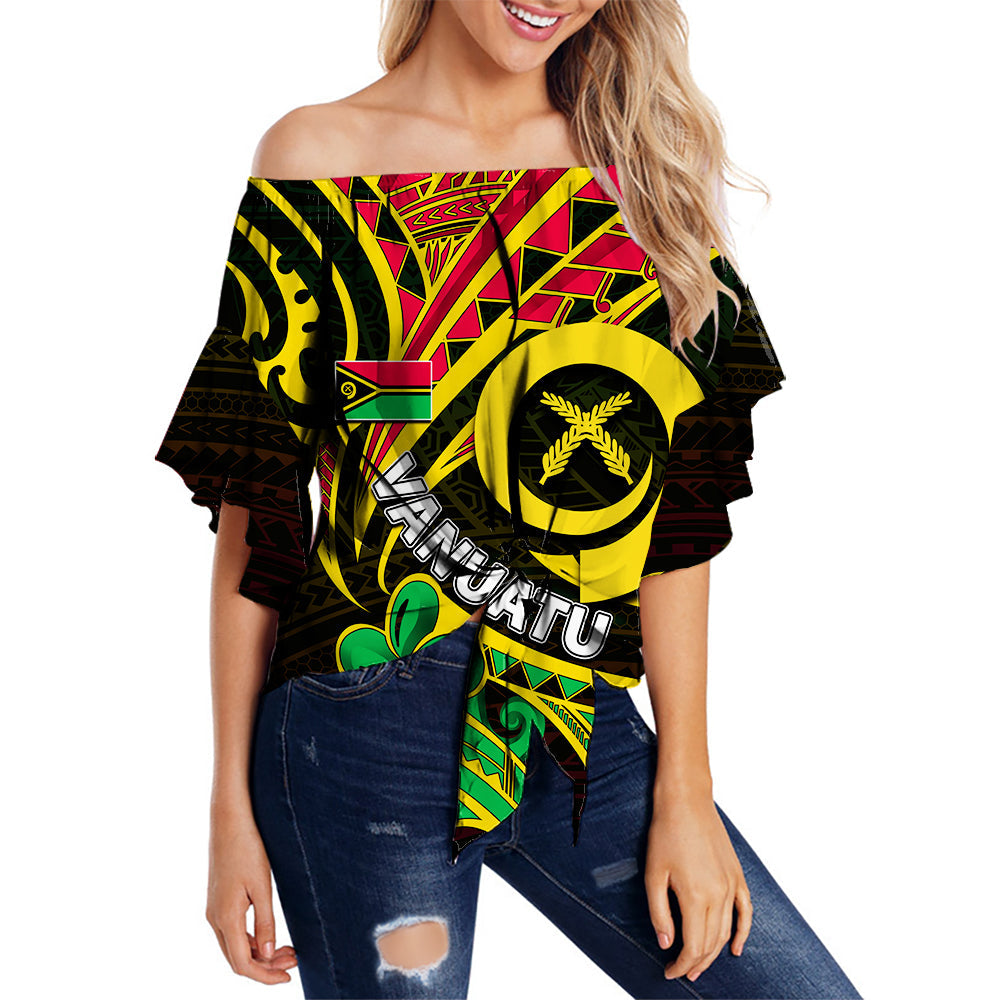 Vanuatu Off Shoulder Waist Wrap Top Tribal Tattoo No.2 LT6 Women Black - Polynesian Pride