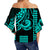 Kakau Hawaiian Polynesian Off Shoulder Waist Wrap Top Turquoise Green LT6 - Polynesian Pride