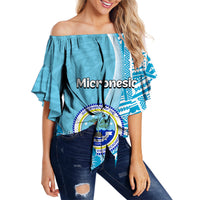 Micronesia Off Shoulder Waist Wrap Top Vibe Style LT6 Women Blue - Polynesian Pride