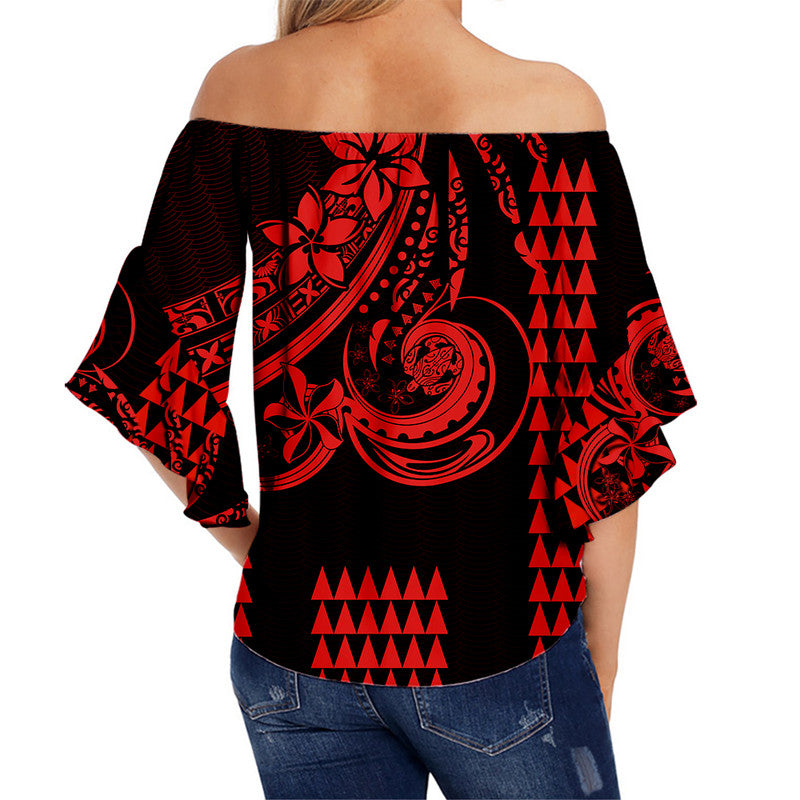 Kakau Hawaiian Polynesian Off Shoulder Waist Wrap Top Red LT6 - Polynesian Pride