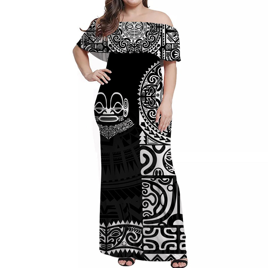 Marquesas Islands Off Shoulder Long Dress Unique Style - Black LT8 - Polynesian Pride